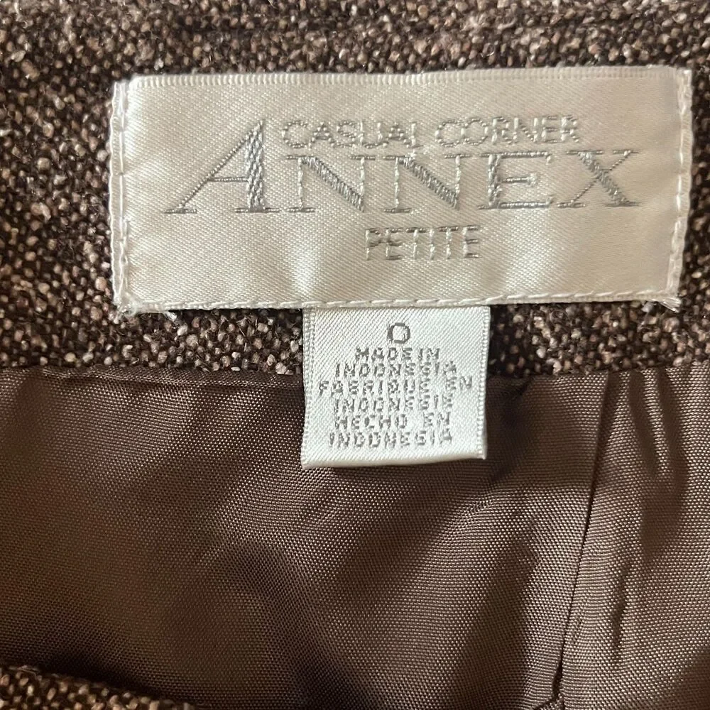 Casual Corner Annex Petite Suit Set Multi Brown Tweed Skirt 0P & Blazer 4P